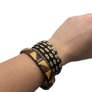 Bracelet Set of Four Bohemian Straw, Metal, Wood, Retro Bamboo Women Brown Cream